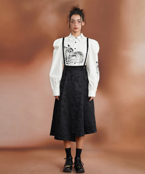 Deer Print Puff Sleeve Blouse