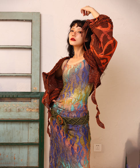 Printed Frill Line Short Jacket