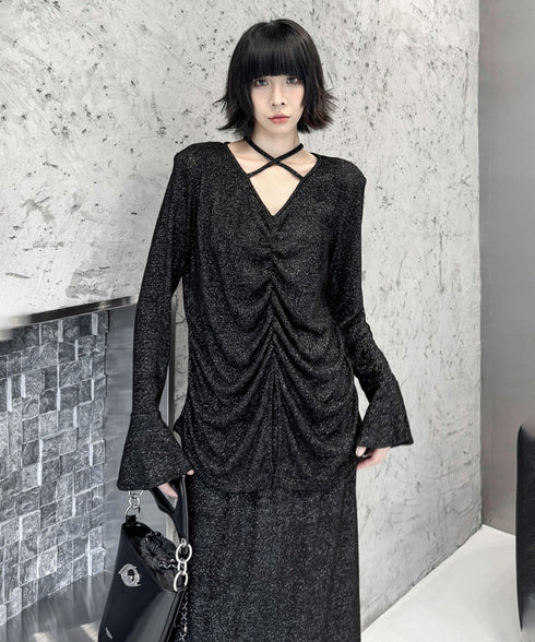 Shiny Gathered Top & Skirt