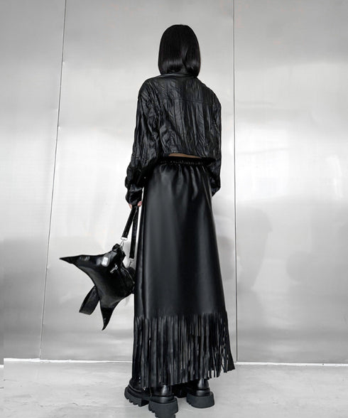 Faux Leather Fringe Skirt