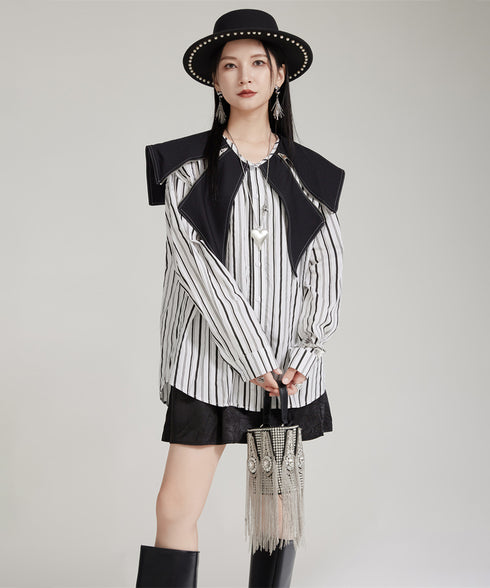 Zipper Big Collar Blouse