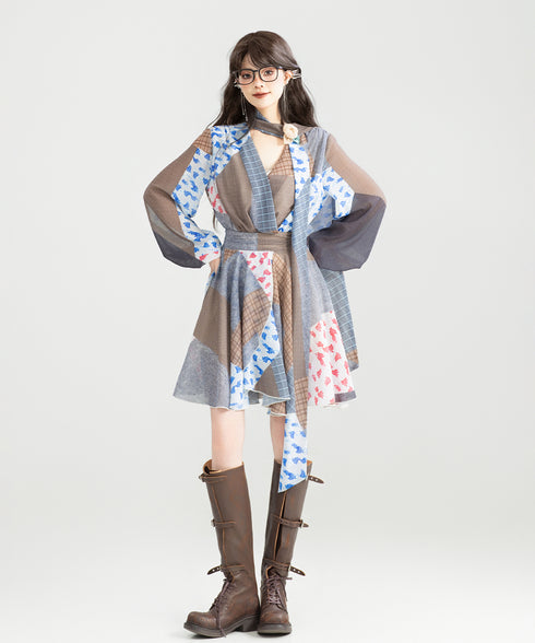 Retro Block Irregular Dress