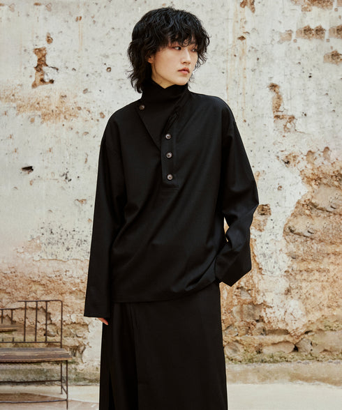 Retro Button Stand Collar Blouse