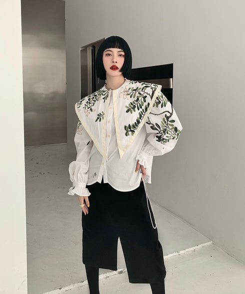 Botanical Print Puritan Collar Blouse