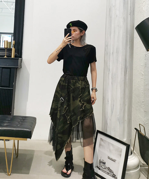 Mesh Layered Camouflage Skirt