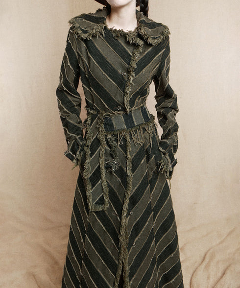 Diagonal Striped Denim Long Coat