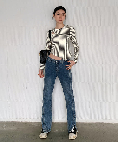 Striped Cut-out Top