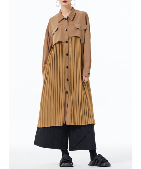 Pleated Patchwork Long Blouse