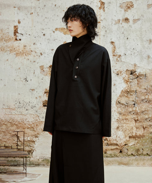 Retro Button Stand Collar Blouse