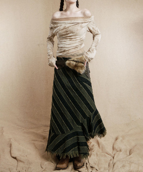 Diagonal Striped Denim Skirt