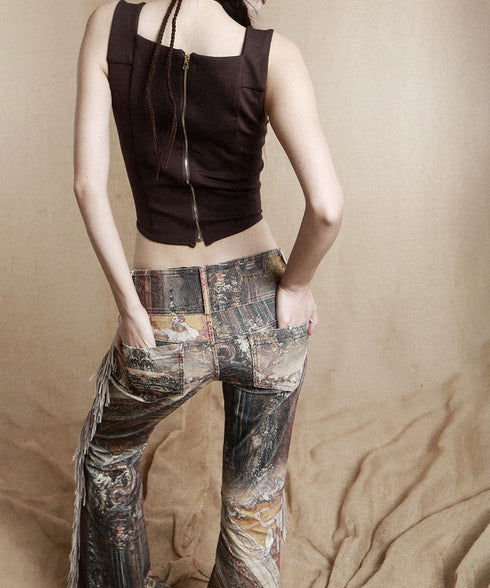 Medieval Print Tassel Pants