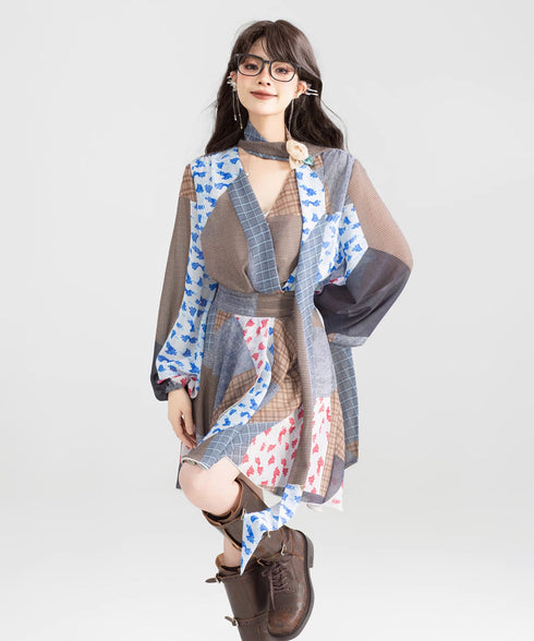 Retro Block Irregular Dress