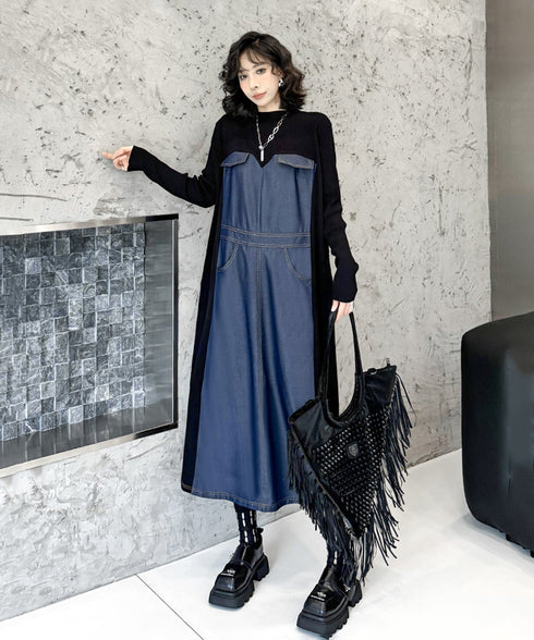 Denim Switching Dress
