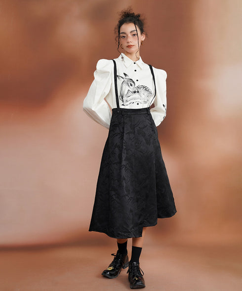 Deer Print Puff Sleeve Blouse