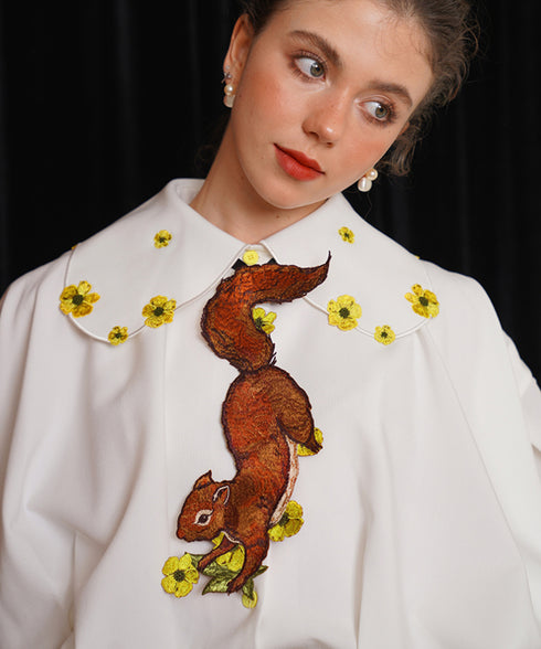 Squirrel Embroidered Tie