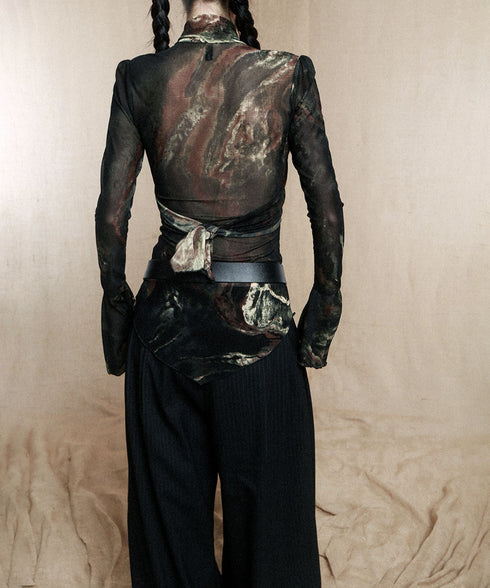 Low-neck Bow See-through Top