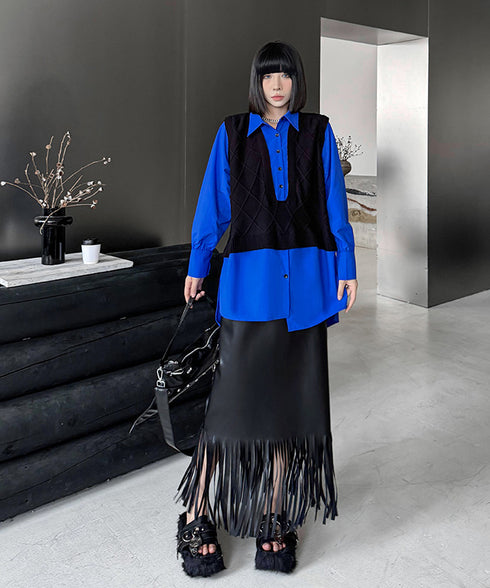 Faux Leather Fringe Skirt