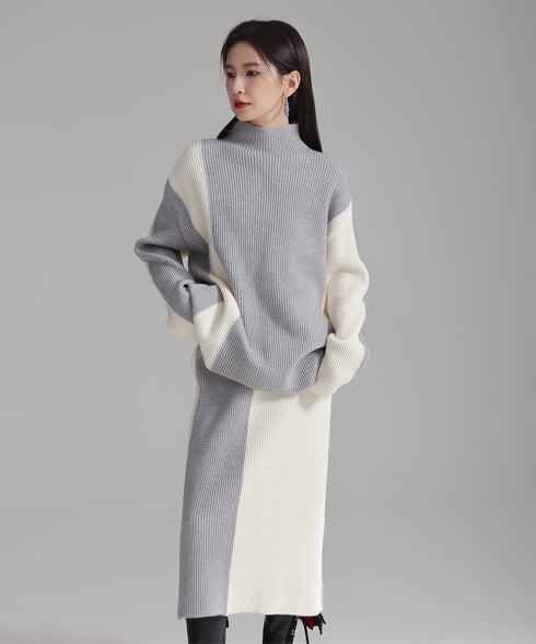 Bicolor Sweater & Skirt Co-ord