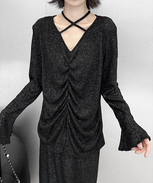 Shiny Gathered Top & Skirt