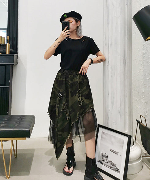Mesh Layered Camouflage Skirt