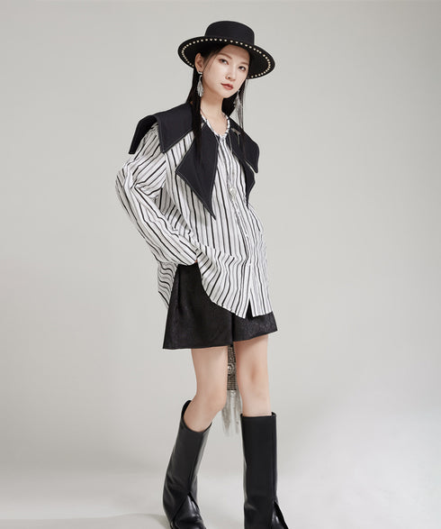 Zipper Big Collar Blouse