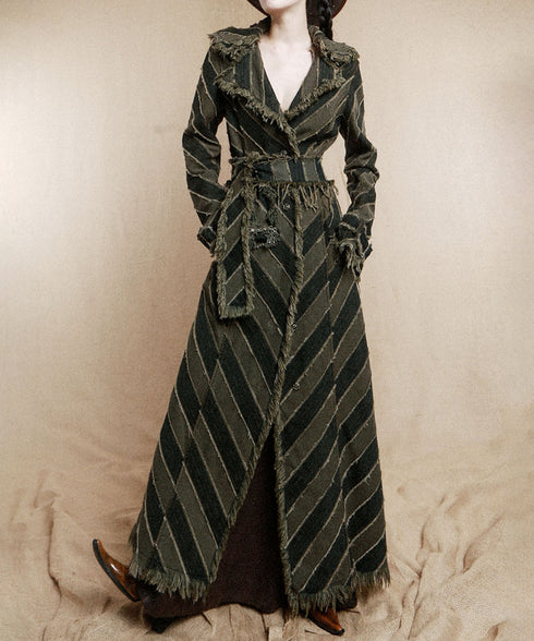 Diagonal Striped Denim Long Coat
