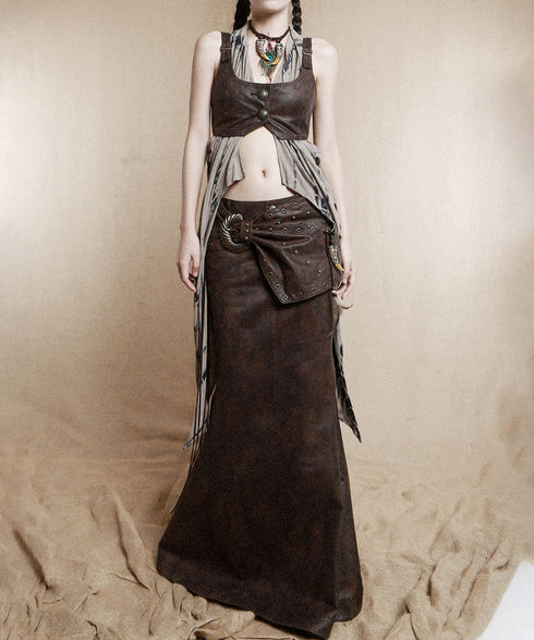 Feather Tassel Rivet Wide Belt