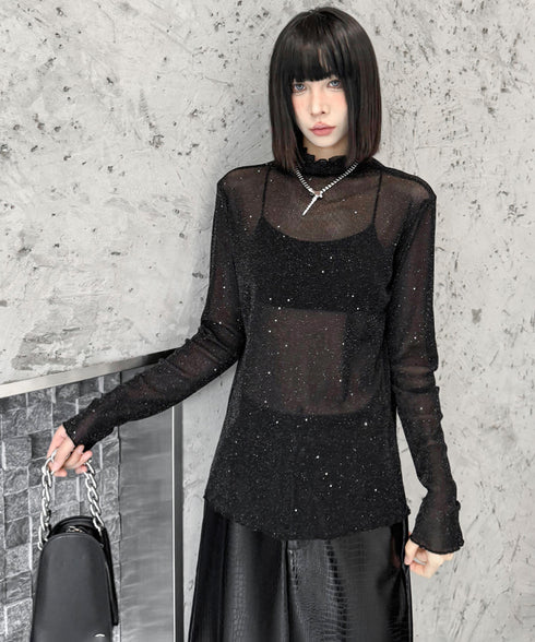 Shiny Turtleneck Top