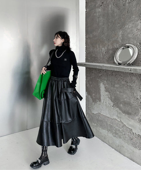 Splicing Zipper Flare Skirt