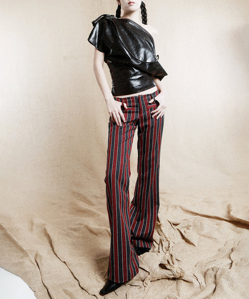 Striped Low Waist Bootcut Pants