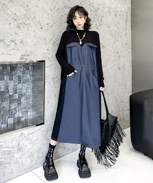 Denim Switching Dress