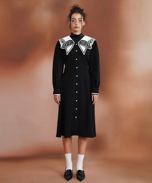 Deer Embroidery Collar Dress