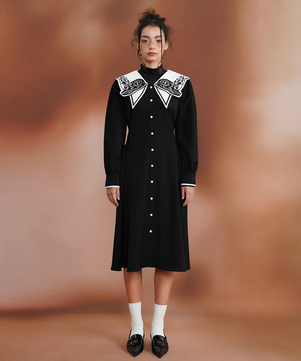Deer Embroidery Collar Dress
