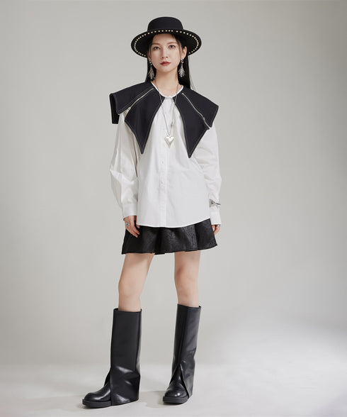 Zipper Big Collar Blouse