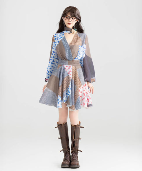 Retro Block Irregular Dress