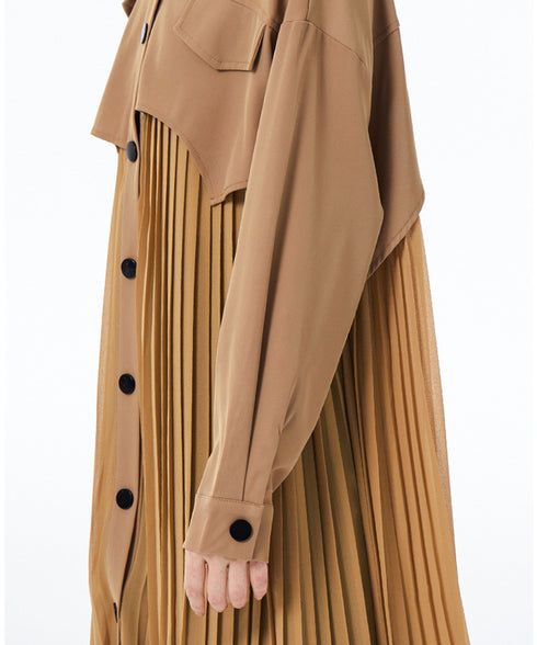 Pleated Patchwork Long Blouse