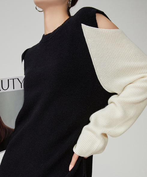 Contrast Color Off-shoulder Knit Dress