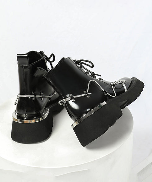 Wire Design Lace-up Boots
