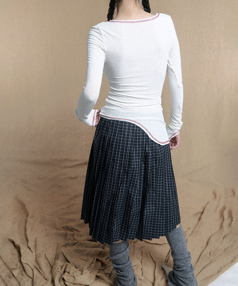 Double Zipper Plaid Pleated Skirt