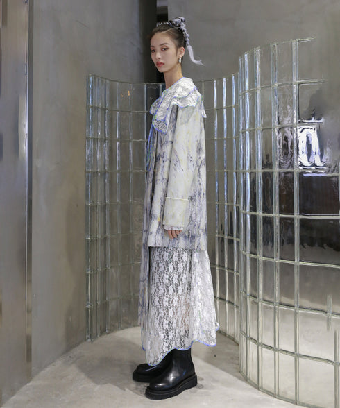 Tie-dye Print Collarless Jacket