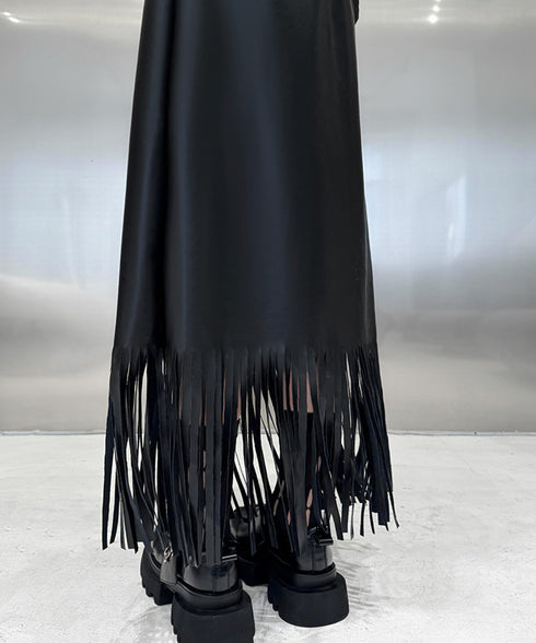 Faux Leather Fringe Skirt