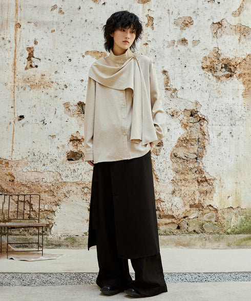 Cross Stand Collar Scarf Blouse