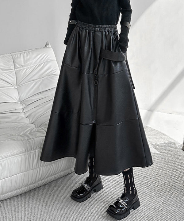 Splicing Zipper Flare Skirt