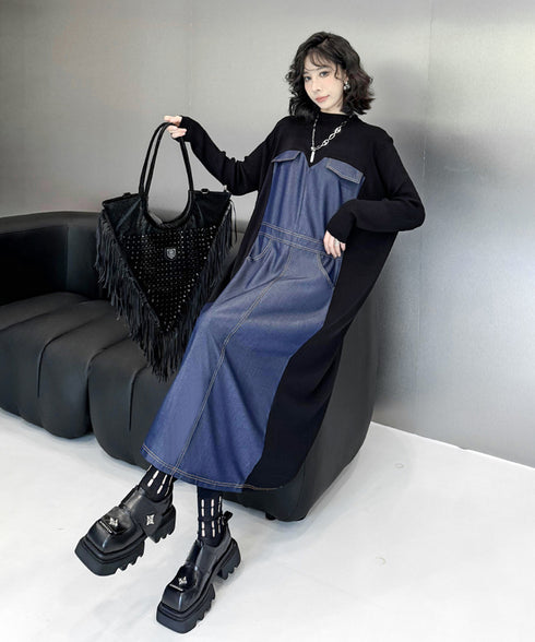 Denim Switching Dress