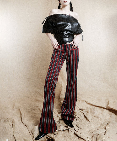 Striped Low Waist Bootcut Pants