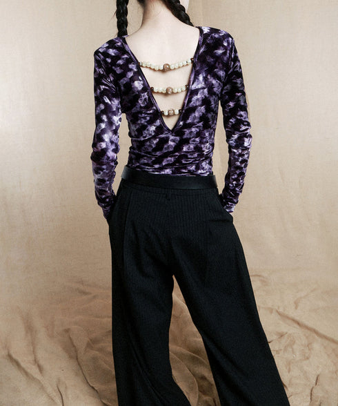 Beaded Low V-neck Hollow Jumpsuit