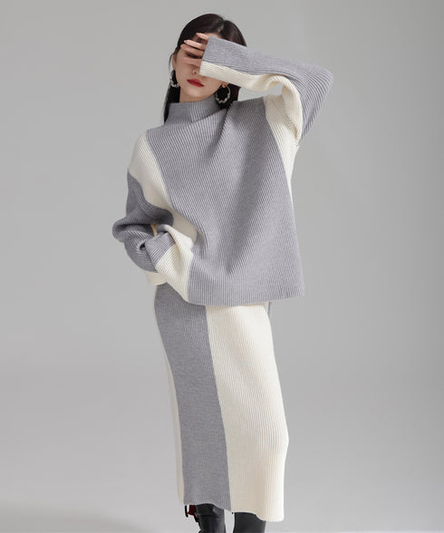 Bicolor Sweater & Skirt Co-ord
