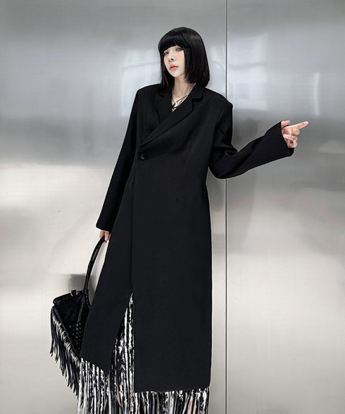 Solid Collar Long Jacket