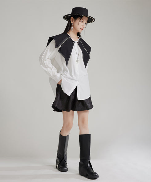 Zipper Big Collar Blouse