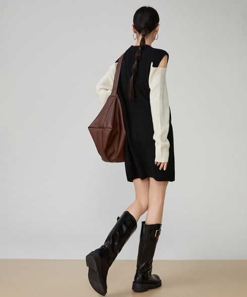 Contrast Color Off-shoulder Knit Dress